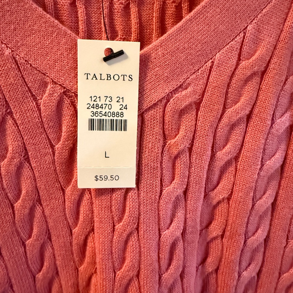 Talbots Coral V-Neck Cable Knit Sweater